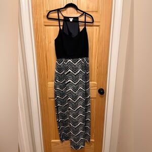 J.Crew Spaghetti Strap Maxi Dress, Women's Size 8, Navy and White Chevron Design